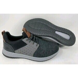 Men's SKECHERS Delson Camben Black Gray MESH FABRIC Slip On Sneaker Shoes Sz 11